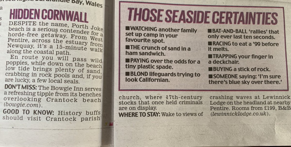 Kernow_Life's tweet photo. ⁦@DailyMailUK⁩ page 56 ,57 . Article “Escape Cover Story” #hiddenCornwall . ⁦@BowgieInn gets a mention . #porthJoke #pentire ⁦@Tourism_Newquay⁩ https://t.co/gKL3jOrp3e