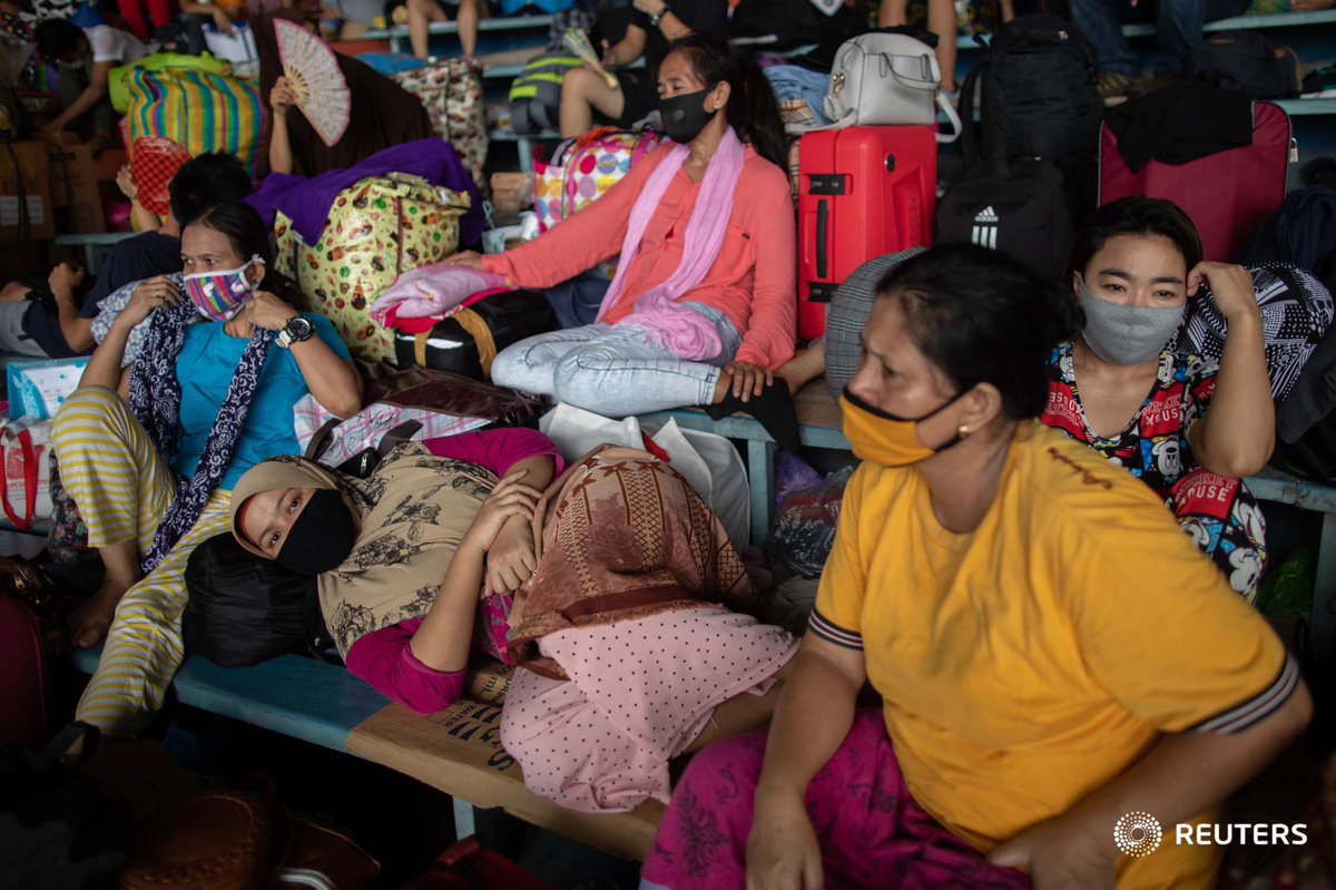 Scenes at Rizal Memorial Baseball Stadium this morning, where thousands of stranded Filipinos are crammed while waiting to be transported back to their provinces:  @reuterspictures