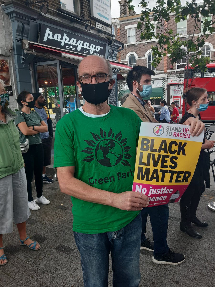 At solidarity vigil for Dawn Butler MP. Delivered greetings from <a href="/BrentGreens/">Martin Francis</a> <a href="/GreenLeftUK/">Green Left</a> <a href="/GreenPartyTU/">Green Party Trade Union Group</a> #aninjurytooneisaninjurytoall #solidarity United against racism and fascism