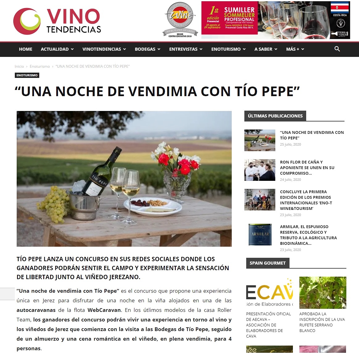 “Una noche de vendimia con Tío Pepe” es el concurso que propone una experiencia única en Jerez para disfrutar de una noche en la viña alojados en una autocaravana. Los ganadores del concurso podrán vivir una experiencia en torno al vino, para 4 personas. vinotendencias.com