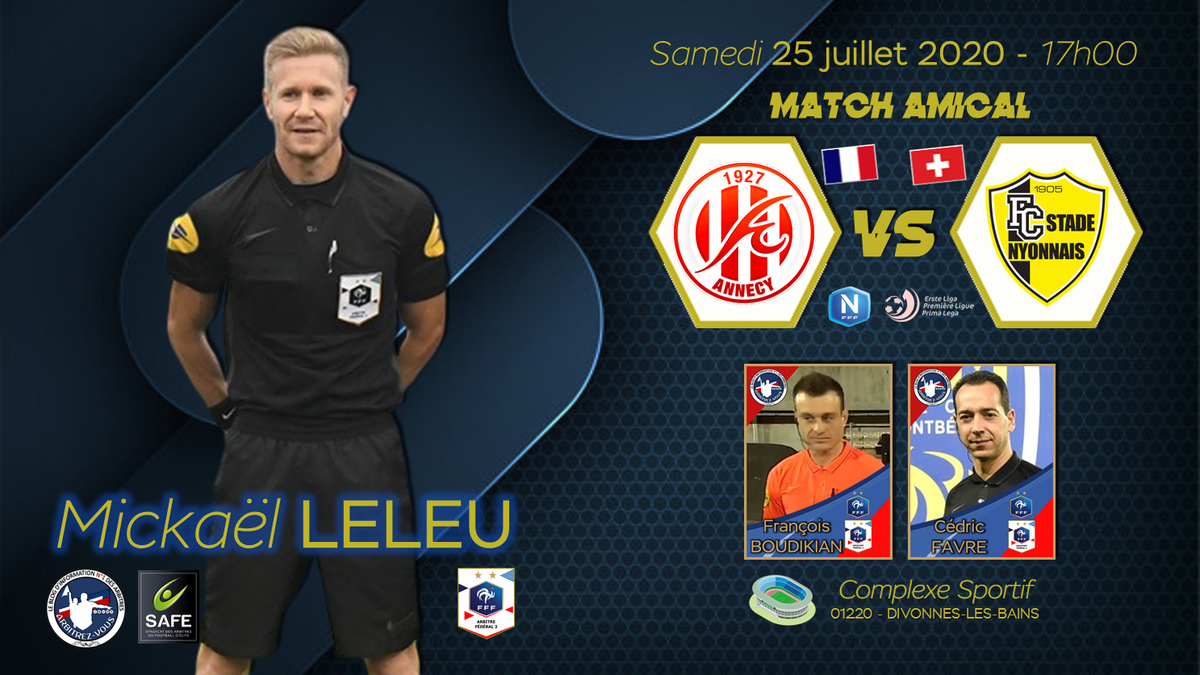 ArbitrezVous's tweet photo. 🐓 #FFF - Match Amical - #⃣ #FCAFCN
⚽️ @FCAnnecy 🇫🇷 🆚 Stade Nyonnais FC 🇨🇭
🗓️ 25/07/2020
🕕 17h00
🏟️ Complexe Sportif - DIVONNES-LES-BAINS
👉 https://t.co/081SgyuuXH
@ArbitresSAFE @UnafArbitres @FFF @lequipe @leprogreslyon @ledauphine @lamontagne_fr @ADN_foot https://t.co/utyiHkxQNa