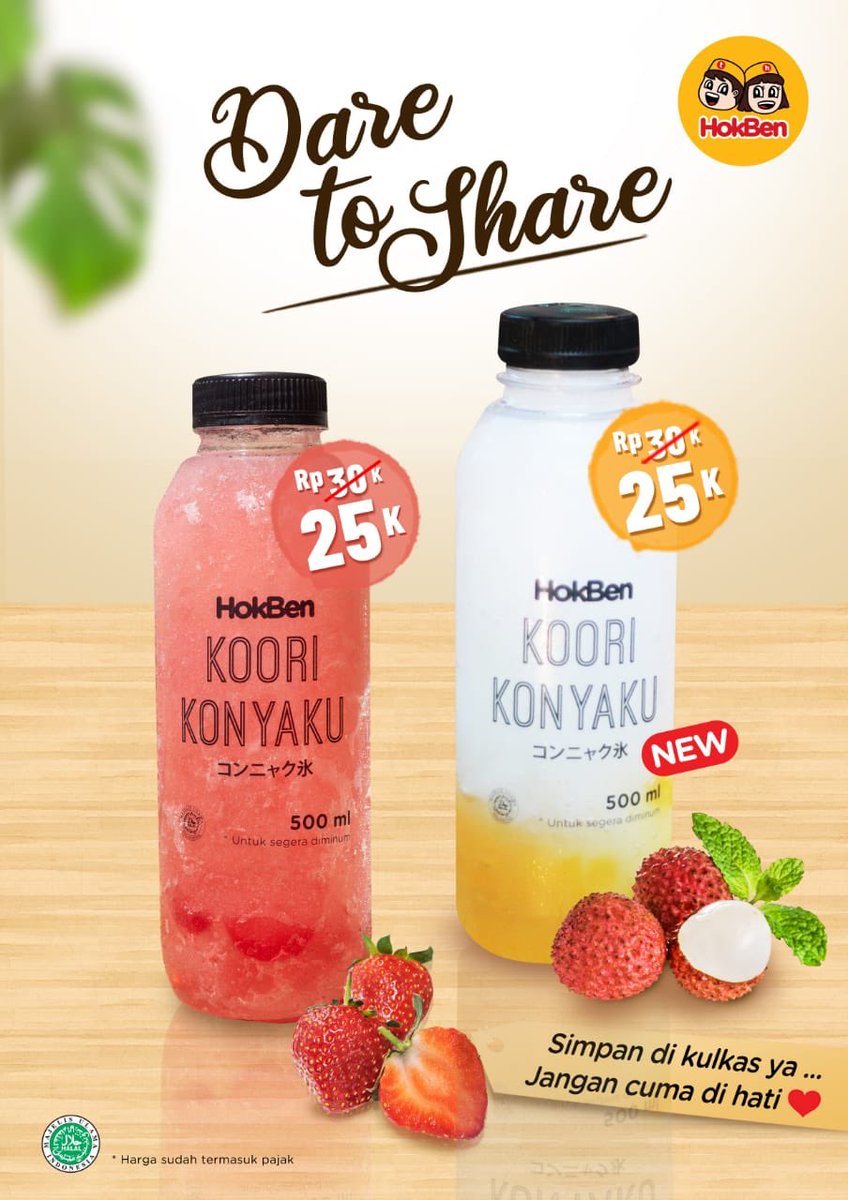 HokBen's tweet photo. Hii HokBen Friends... Happy Weekend! Buat kamu yang ada di Jawa Tengah, Jawa Timur & Bali.
Good News... Kini kalian sudah bisa nikmati segarnya Koori Konyaku dimanapun & kapanpun.
#HokBenFact #HokBenMenu #KooriKonyaku #strawberry #lychee #fresh #promo https://t.co/RVeSFkOI5U