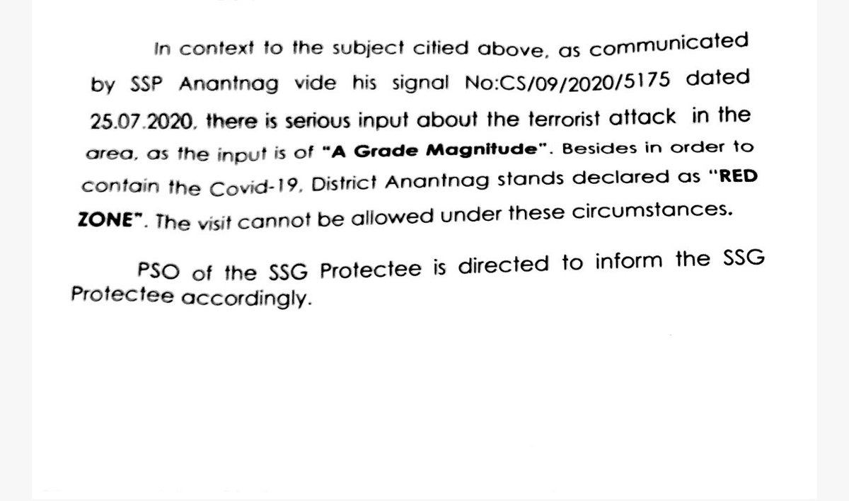 MehboobaMufti's tweet photo. What is the logic about a serious input of a terrorist attack &amp; COVID when senior BJP ministers &amp; leaders are allowed to roam about freely all over in Srinagar &amp; other parts of valley? Brazen double standards. PFA letter citing ludicrous reasons to deny me permission https://t.co/7SJ5jNZEhi