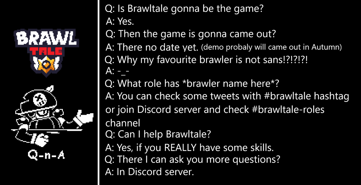 DismoRalus3k's tweet photo. Some #brawltale answered questions. #brawlstars #undertale
Discord server: https://t.co/9jRque7K6P
OSTs: https://t.co/Tr7ATcL6S1
Site (WIP): https://t.co/0LdwjnInDv https://t.co/vTv2uEbmtb