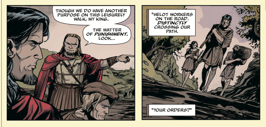 UoNClassics's tweet photo. #3helots ch./issue 4 opens with a reminder of #Spartan brutality. Not tweeting the next page. #comics #ancientsparta #helots #historicalfiction #historicalcomics. κεφ.4 Η 1η σελίδα μας υπενθυμίζει την ωμότητα της Σπάρτης. Δεν δείχνουμε την επόμενη. #κομικς #αρχαιαπαρτη #ειλωτες https://t.co/luyrBhi5gS