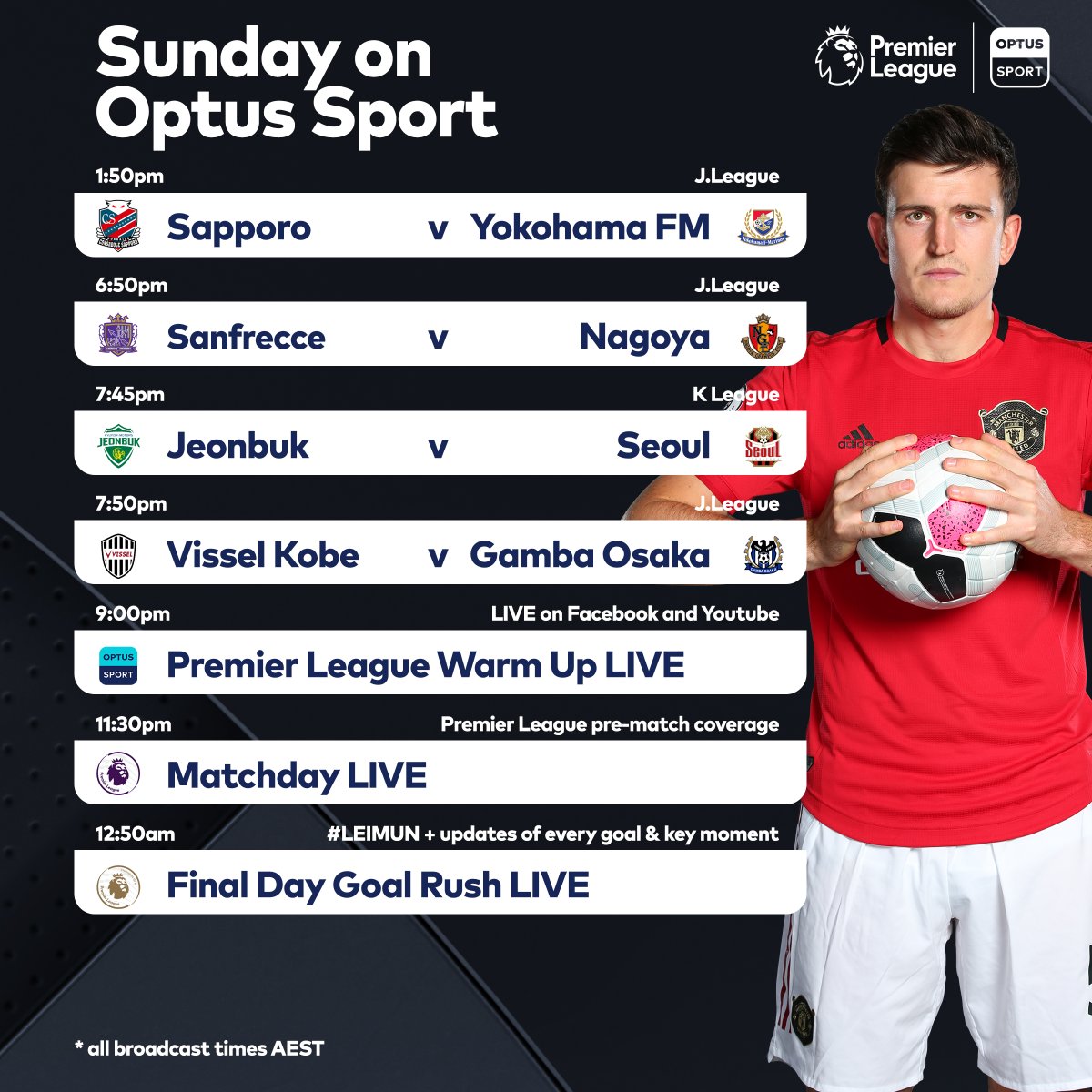 StanSportFC's tweet photo. 🚨 IT'S THE FINAL DAY 🚨
Start tonight's #PremierLeague smörgåsbord with some LIVE entrées from Asia's best leagues 🤤🍽️⚽
#OptusSport #PLfinale https://t.co/iMZ8LUyGXk