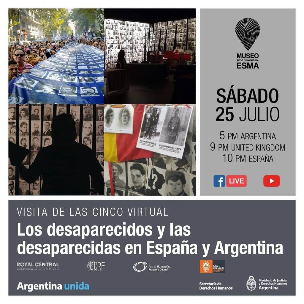 PastsStaging's tweet photo. Join us this evening for a special online 5 o’clock visit at ESMA Memorial Museum - with a performance of El pan y la sal and a panel discussing the disappeared &amp; testimony in Argentina and Spain. https://t.co/8Mp9Zr81k0