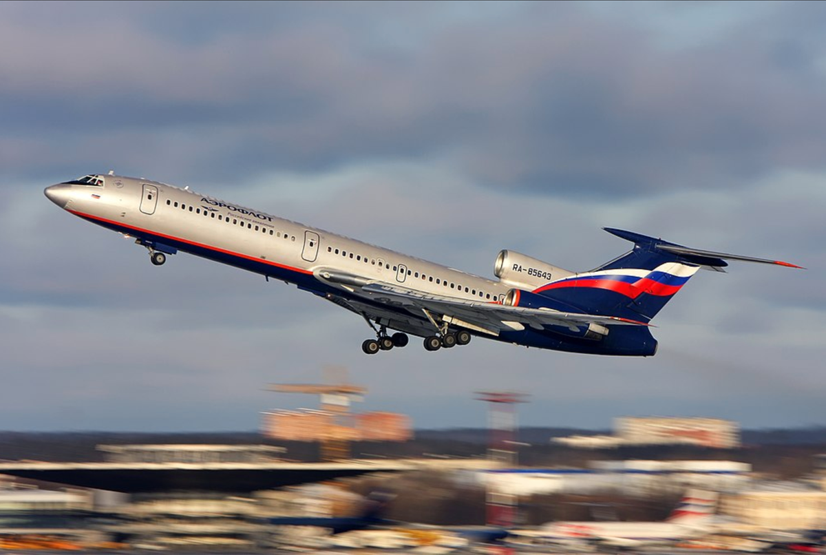 The Tupolev Tu-154 designed in the mid-1960s A workhorse of Soviet and (subsequently) Russian airlines for several decades, the Tu-154 is one of the fastest civilian aircraft in use and has a range of 5,280 kilometres (3,280 mi). Tu-95 Tu-160 are other variants