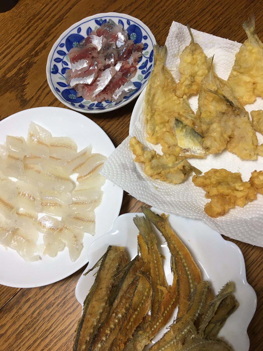 のうてんパイラー 東北の趣味人 釣り好き 鳥好き三十路 刺身と天ぷら 骨せんべいの出来上がり アジ キス 魚料理