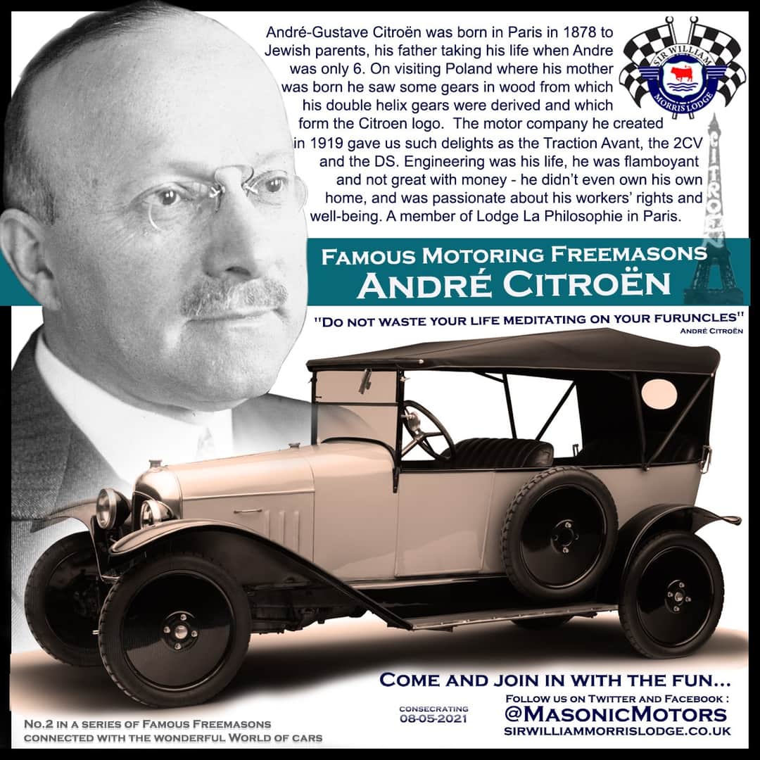 MasonicMotors's tweet photo. The second in our series of motoring giants who were freemasons... Andre Citroen. @UGLE_GrandLodge @OxfordshirePGL https://t.co/8l65K1RU5R