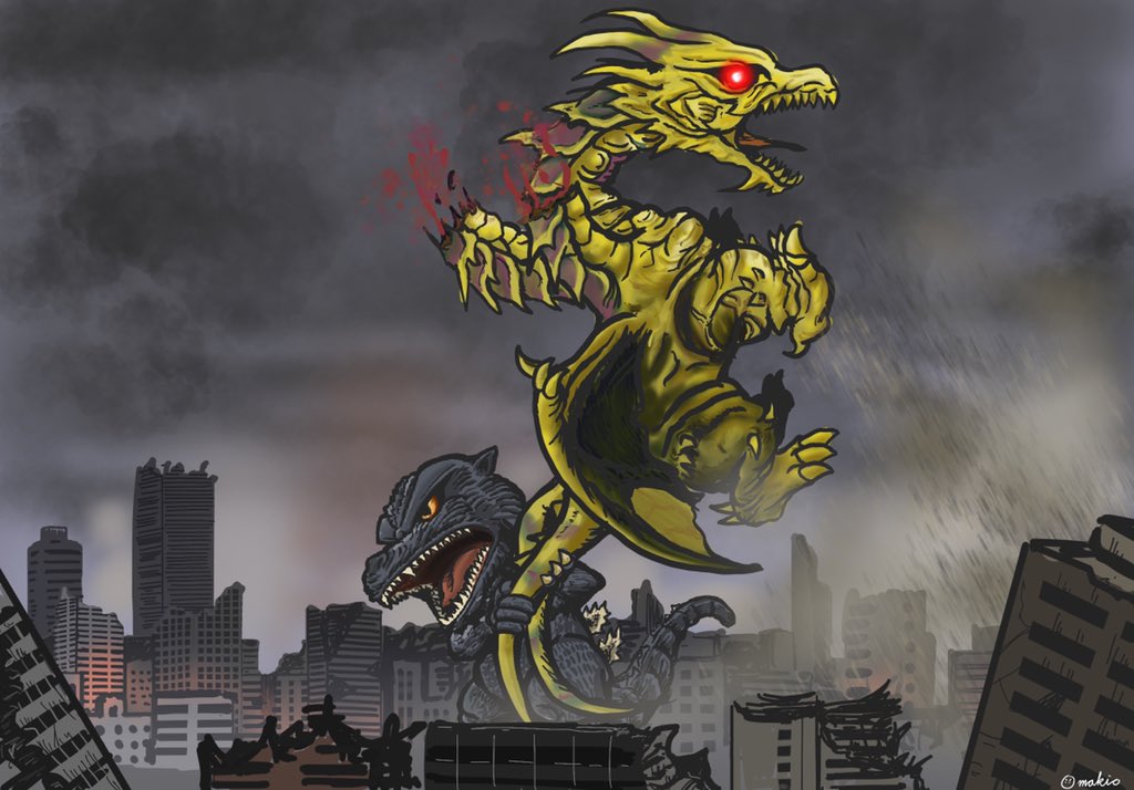 マキオ ゴジラ Godzilla Procreate カイザーギドラ粉砕