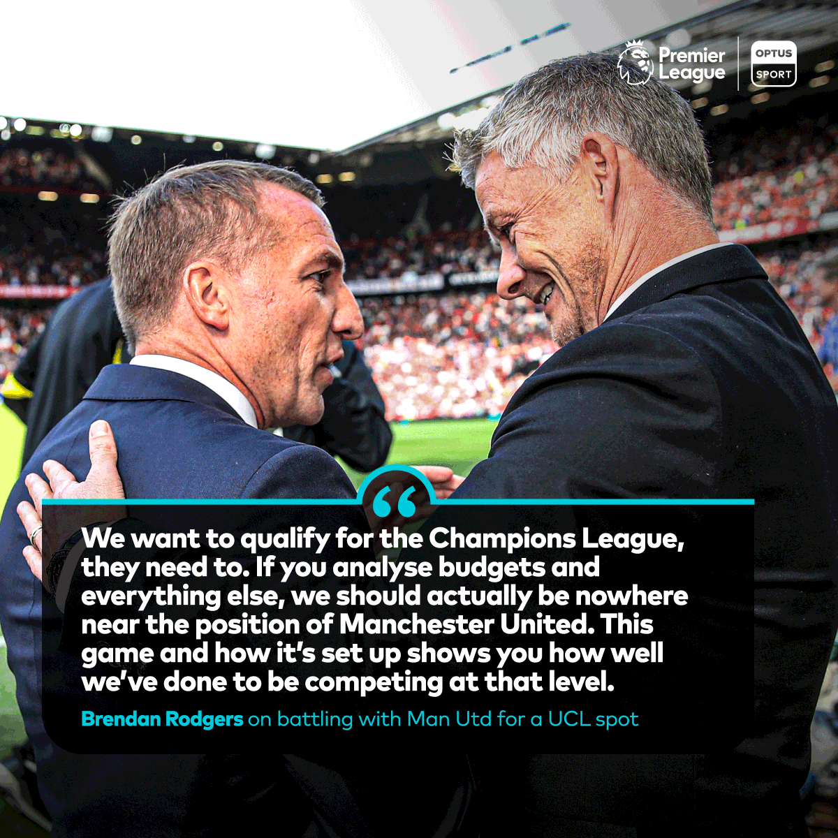 StanSportFC's tweet photo. Mind games from Mr Rodgers ahead of tonight's quasi-Champions League play-off? 🤔🧠
#OptusSport #PL #LEIMUN #PLfinale https://t.co/JL5Mes5hlO