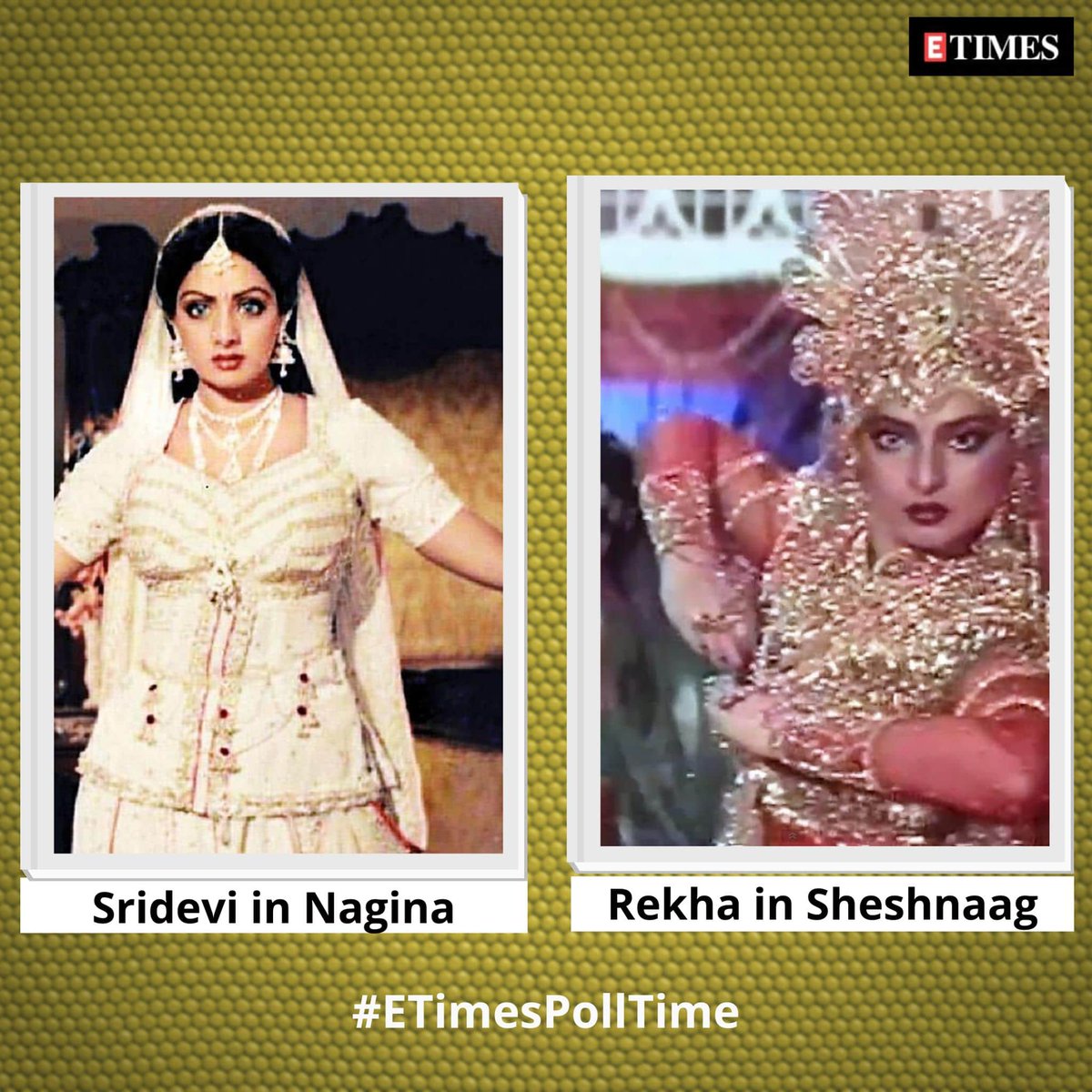 etimes's tweet photo. #ETimesPollTime
Which Bollywood actress aced the Nagin avatar in their movie? 🐍

a. Sridevi
b. Rekha

#NagPanchami https://t.co/dc813xtzKq