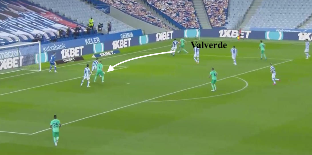 - Valverde would also often overlap or underlap Carvajal to create wide overloads vs the opposition full-back. And he has the pace to get to the byline and into dangerous crossing positions, as he did with the assist for Benzema vs Sociedad: