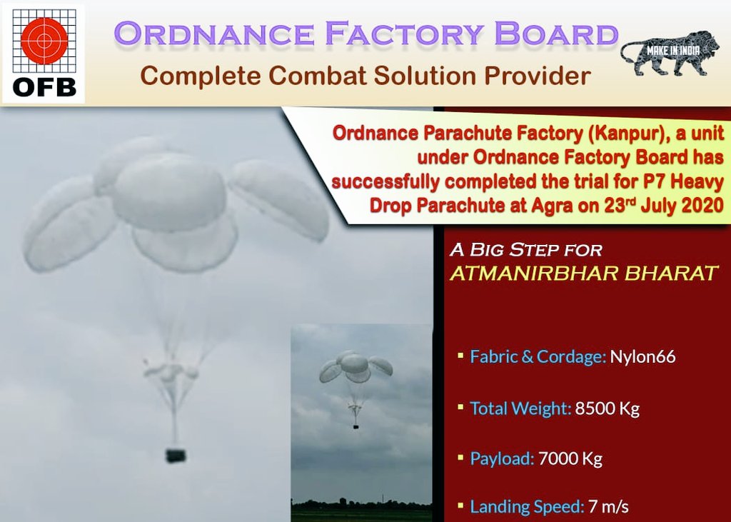 DoO_India's tweet photo. Successful trials of P7 Heavy Drop Parachute completed on 23rd July https://t.co/5pE4mH9E3c
