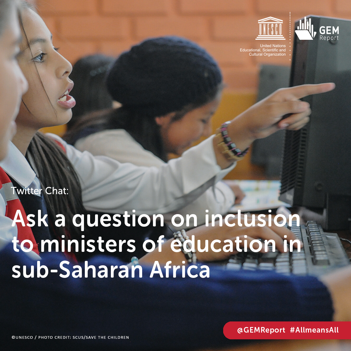 GEMReport's tweet photo. Pose a question on inclusion and education to ministers of education @MatthewOPrempeh (Ghana) and @dsengeh (Sierra Leone) . We will interview the ministers and share their responses to the questions you pose in a podcast series.
#AllMeansALL https://t.co/DddC7Qt1CA