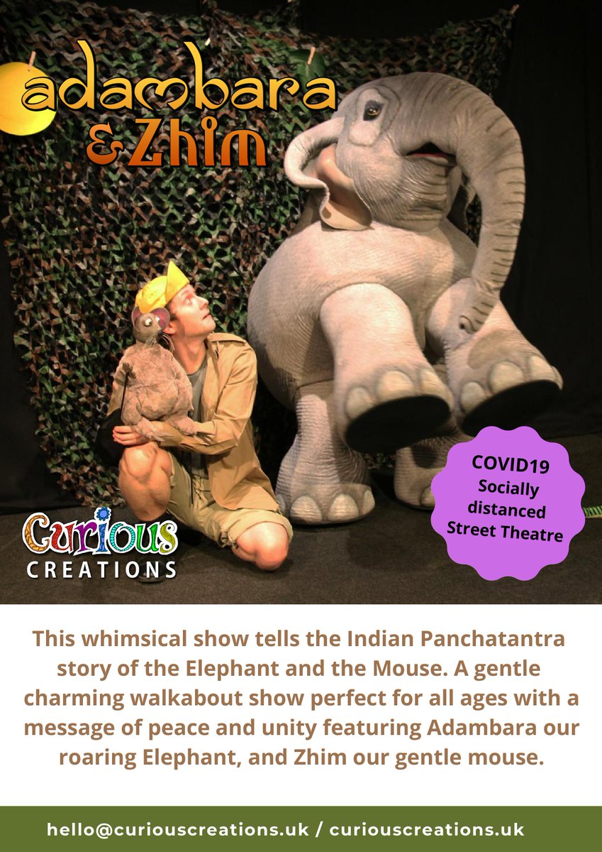 Adambara is roaring to go. His trunk is packed and he can't wait to share his stories with you all!
#elephant #mouse #streettheatre #walkabout #sociallydistanced #shoppertainment