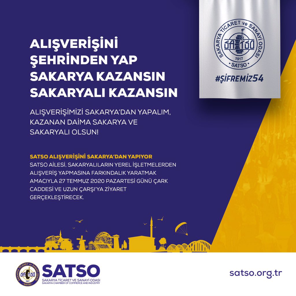 SATSO54's tweet photo. ALIŞVERİŞİNİ ŞEHRİNDEN YAP, SAKARYA KAZANSIN, SAKARYALI KAZANSIN!

SATSO Ailesi, Sakaryalıların yerel işletmelerden alışveriş yapmasına farkındalık yaratmak amacıyla 27 Temmuz 2020 Pazartesi günü Çark Caddesi ve Uzun Çarşı’ya ziyaret gerçekleştirecek. https://t.co/olXphjpEMB