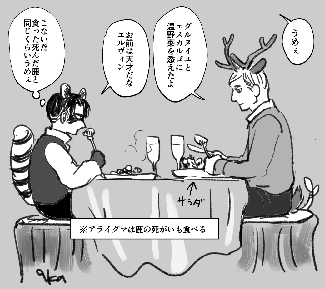 鹿(草食)×アライグマ(雑食) 食性に萌える鹿アラえるり
(古いコラボネタです被ってたらごめんなさい) 
