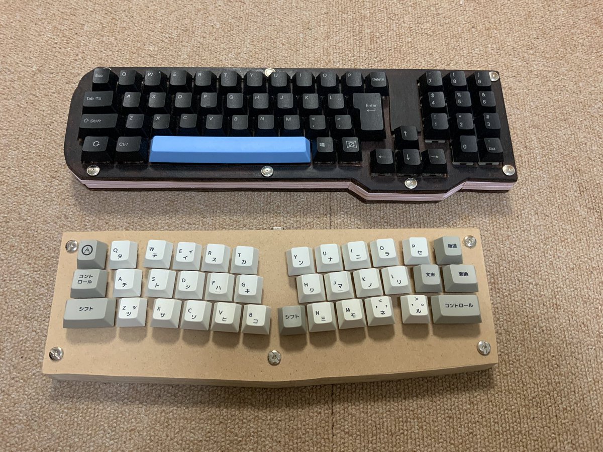 0002ozlet's tweet photo. 他のキーボードとの大きさ比較です。nomu30は常用するとても良いキーボードです。もう一つは30％キーボードに矢印と数字キーを加えた、cool753です。
#自作キーボード #cool836A #SU120 #selfmadekeyboard #cool753  #nomu30 https://t.co/3XXQZtH0x8