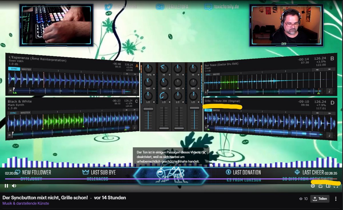 GrilleFFM's tweet photo. LOL bei meinem ersten offiziellen #DJLiveStream gestern Nacht auf #Twitch, wurde am Ende im Videomitschnitt, ein einziger Titel gesperrt. Mein eigener "Tribute 20K", bald bei uns aufn #Label rauskommt. 😂 Das Video findet Ihr auf meinem Channel: https://t.co/k0FTqSmpkt https://t.co/sTsOxcZAjG