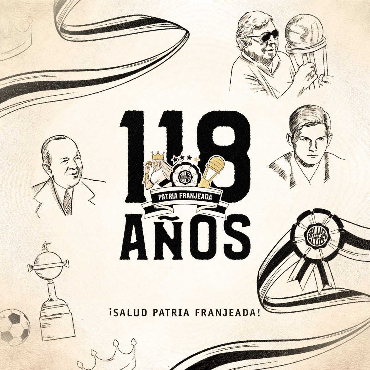 elClubOlimpia's tweet photo. ⚪️⚫️⚪️

118 años de vida institucional. 

Nuestro estandarte bicolor flamea en todos los rincones del mundo. 

Desde el pasaje más recóndito de la tierra guaraní hasta las grandes urbes de los continentes más alejados.

¡Salud Patria Franjeada! ¡Salud! 🥂

#118AñosDeGloria https://t.co/ve4dlPuCU8
