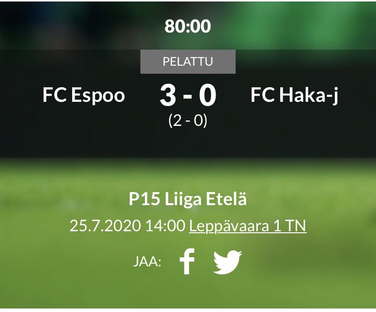 <a href="/FCEspooP05/">FC Espoo P05</a> vs <a href="/Hakajuniorit/">FC Haka juniorit</a> Kiitos vierailusta ja tsemppiä loppukauteen 👍#EL #P15 #jalkapallo