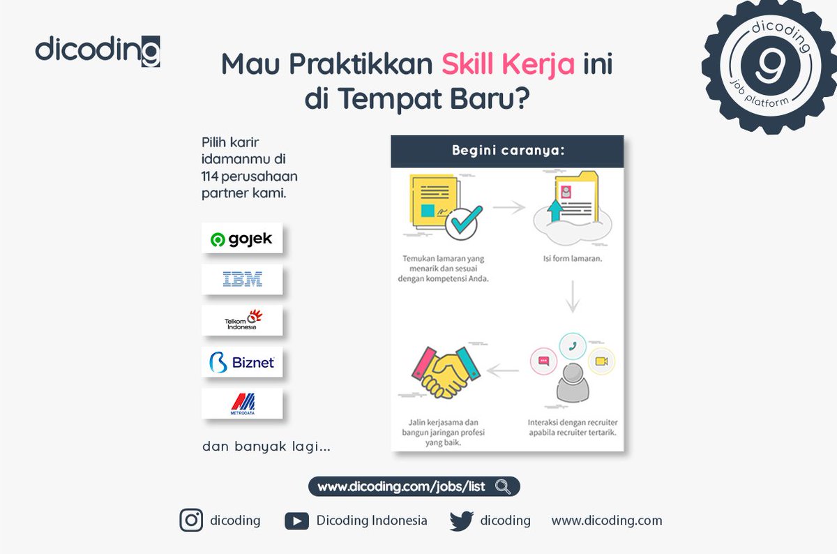 dicoding's tweet photo. Buatmu yang ingin berubah mindset & coba peluang baru..
Mari temukan peluangmu di tempat kerja baru. Cek lowongan di #dicodingjobs ya
Ada 12 posisi developer junior sd senior di Jkt, Bdg Malang, Buol & Bantul. Salah satunya, tawaran karir dr Dicoding!
πhttps://t.co/mLHrsvO1Qv https://t.co/x2Yonfvgit