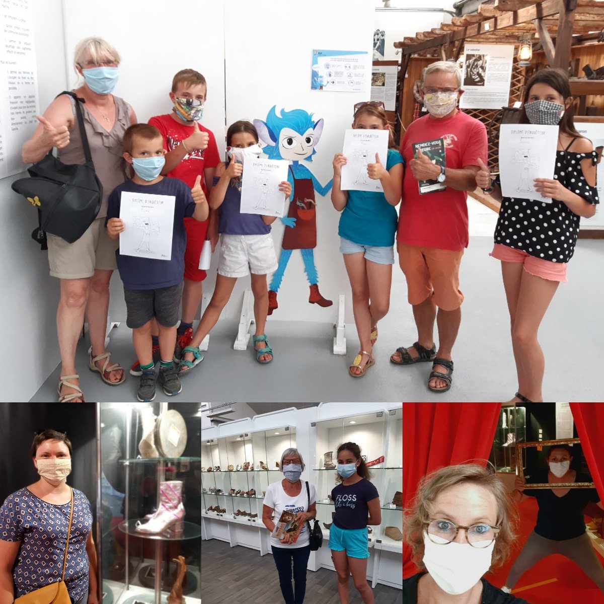 musee_chaussure's tweet photo. Quelques-uns de nos premiers visiteurs se sont prêtés au jeu de la photo pour fêter la réouverture ! Au programme : découverte des étapes de fabrication d'une #chaussure sur les bornes #interactives, #jeuenquête avec Sam Bott et #visite de l'#expo "Spectaculaire !"
#sevremoine https://t.co/jqGcuT1JnX