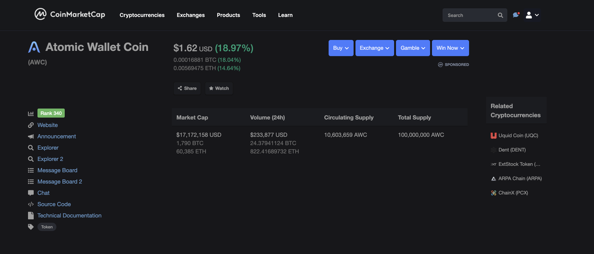 codemathics's tweet photo. $AWC @AtomicWallet reached its ATH of over $2.90 about 5 hours ago before heading back for $1.62, which is over 150% ROI if invested in few weeks when I mentioned it on this thread 2 weeks ago.
PS: Ensure to DYOR, not a financial advice.
#codemathics #codemathicsHUB #koderholic https://t.co/UScrCO7Xnb