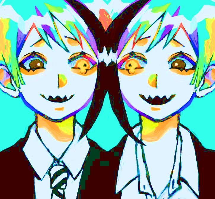 「#絵を彩度100にすると超派手
バグ 」|脳ﾐｿのイラスト