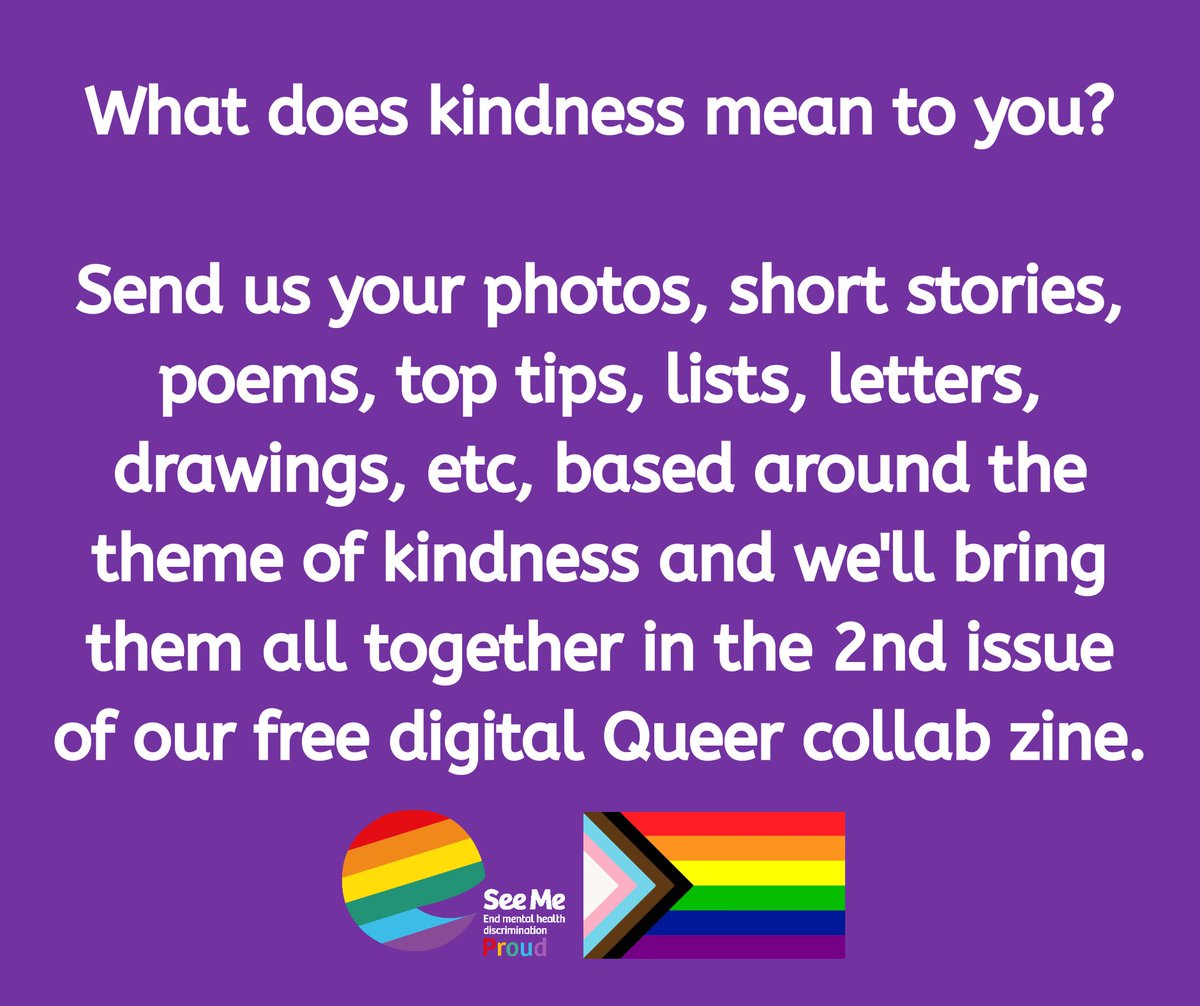 We're collecting community content on the theme of kindness to bring together in the second issue of our free digital Queer collab zine. 

Full details at this link:
m.facebook.com/story.php?stor…

<a href="/SeeMeProud/">See Me Proud</a> <a href="/LGBTHealthy/">LGBT Health and Wellbeing</a>  <a href="/uofglgbt/">UofG LGBTQ+ Staff Network 🏳️‍🌈🏳️‍⚧️</a> <a href="/BPSSexualities/">BPS- Gender, Sexuality and Relationship Diversity</a>