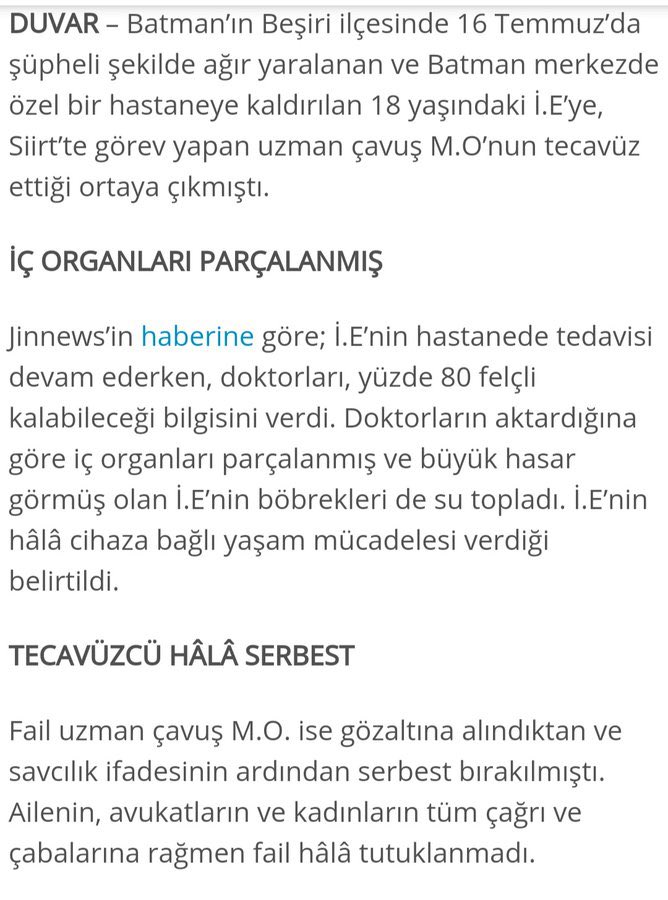 batmanburada's tweet photo. Batman’ın Beşiri ilçesinde  M.O. tarafından tecavüze uğrayan 18 yaşındaki İ.E.’nin sağlık durumu ciddiyetini korurken, fail erkek geçtiğimiz günlerde serbest bırakılmıştı ... Tecavüze Uğrayan i.E’nin Yazdığı Mektup #MusaOrhanTutuklansın #batman https://t.co/Wzfnz3roBa