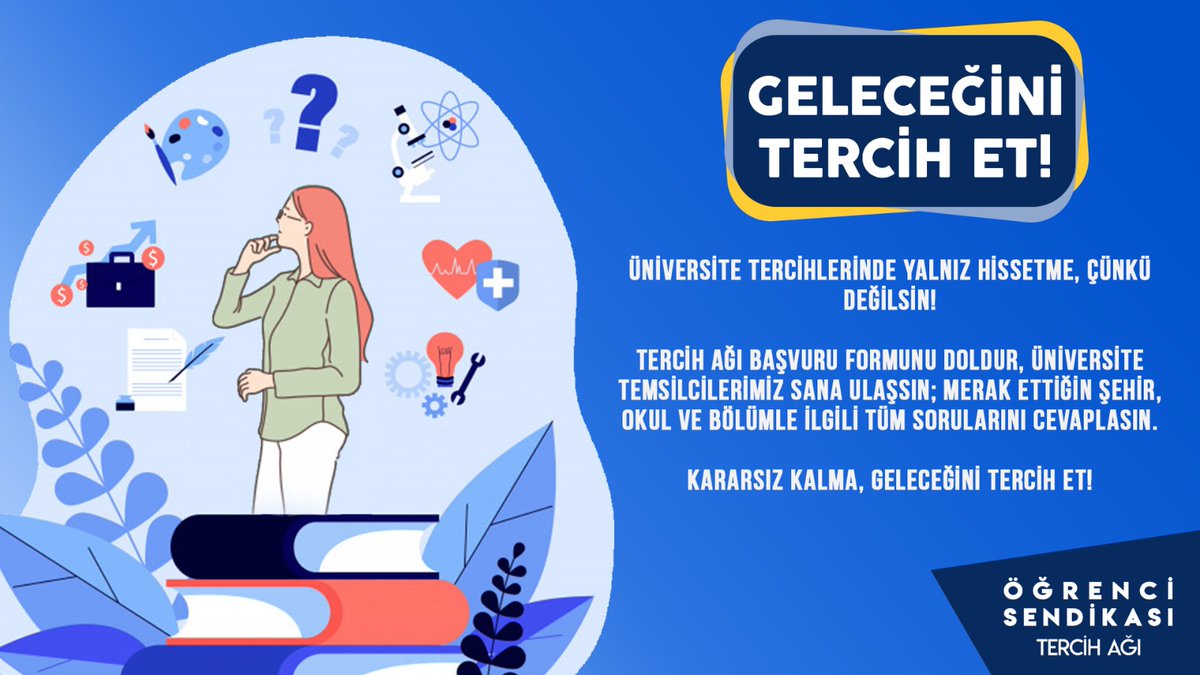 TERCİH AĞI | #yks2020 

Üniversite tercihlerinde yalnız hissetme, çünkü değilsin!

Başvuru formunu doldur, üniversite temsilcilerimiz sana ulaşsın; merak ettiğin okul ve bölümle ilgili sorularını cevaplasın.

Kararsız kalma, geleceğini tercih et!

Form:
forms.gle/gFYbQegiuVASD9…