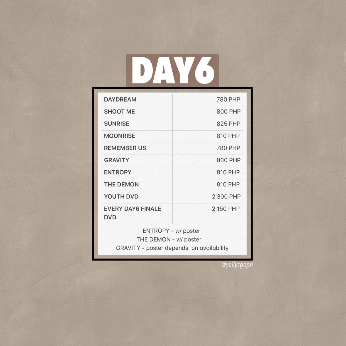 yellysgoph's tweet photo. [PH GO 🇵🇭] ASSORTED ALBUMS
🛒 PLEASE SEE FORM FOR DETAILS (link in bio)

DOP: 07/31 

✨Counted in Charts
✨under Normal ETA
✨Freebies 🎁

#YellysPHGO #phgrouporder #grouporder #kpopalbums https://t.co/R4VieNDTAE