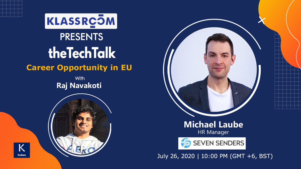 KlassroomGlobal's tweet photo. Michael Laube will be our guest for the 19th episode of 
@KlassroomGlobal presents "theTechTalk". He is working as an HR Manager at Seven Senders.

https://t.co/Af5hNEP0UF

#career #careeropportunity #theTechTalk #theTechTalk19 #klassroom https://t.co/mXgMKrsjpx