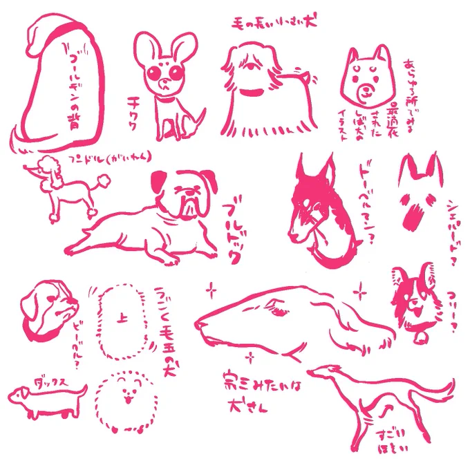 うろ覚えでワンちゃんらを描いてみた。 