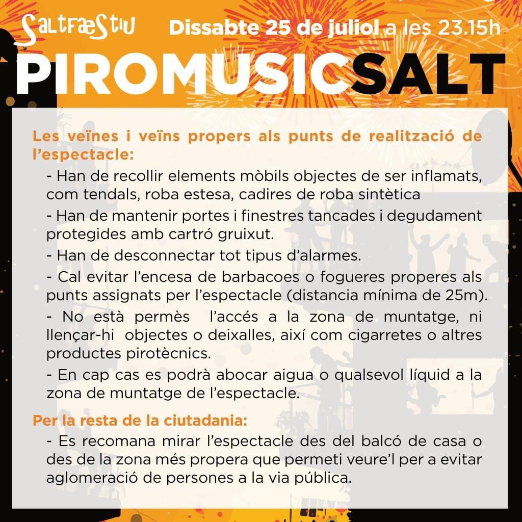 pereboterosalt's tweet photo. ⚠️ RECOMANACIONS BÀSIQUES ⚠️
⌚ 23:15h
🎶 Sintonitza @RdioSalt 97.7 FM
🏘️ #Quedatacasa. Gaudeix de l’espectacle des de finestres, balcons i terrasses. Eviteu les aglomeracions a la via pública.
📸 Comparteix #PiromusicSalt
🎉 Participa als actes programats del #Saltfaestiu https://t.co/H4YVkmYucp