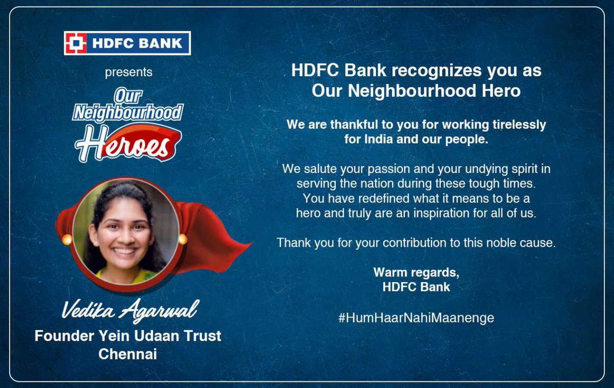 YeinUdaan's tweet photo. Thank you @HDFC_Bank #humhaarnahimaanenge https://t.co/9cWyYA9ntp