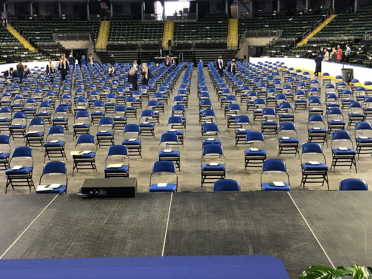 WSDinfo's tweet photo. Timberland students are beginning to take their seats at the Family Arena. No processing in; just one of the many adjustments that will make today’s ceremonies the first of their kind for the WSD. #Classof2020 https://t.co/HknDXFBvLm