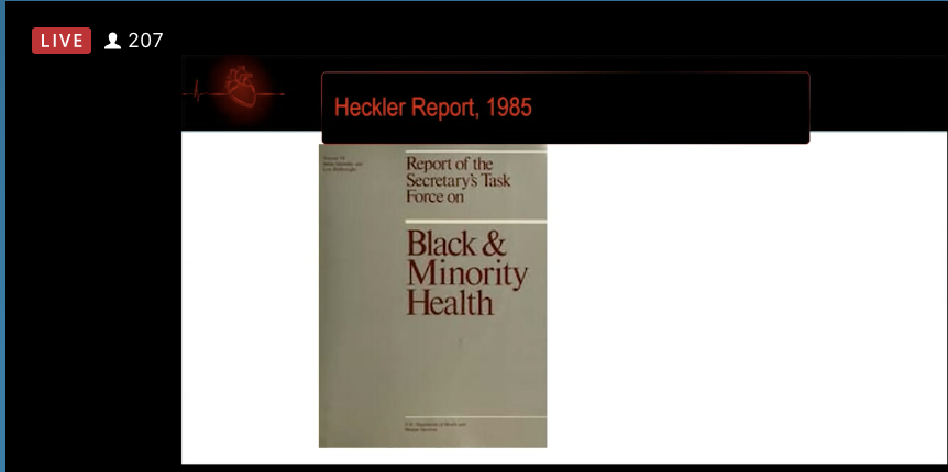 Dr. Taylor  #ASPC20  #heartofprevention The Heckler Report from 1985 pointed out the differences in health in Black Americans  @ABCardio1 When health of white males improving...health of black males increasing or unchanged... #healthequity  @DrMarthaGulati  @DrMichaelShapir