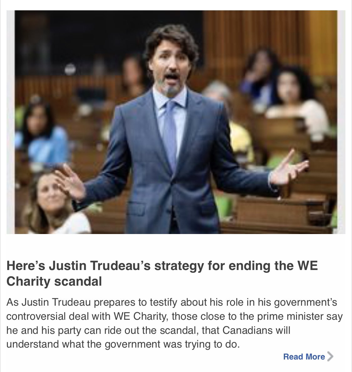 Example three: the  @TorontoStar is already offering strategies to the Trudeau government about how to extricate itself from the seamy  #WEgate scandal - as if it is a game, and not really important. It’s not a game. And, PS, crimes may have been committed.