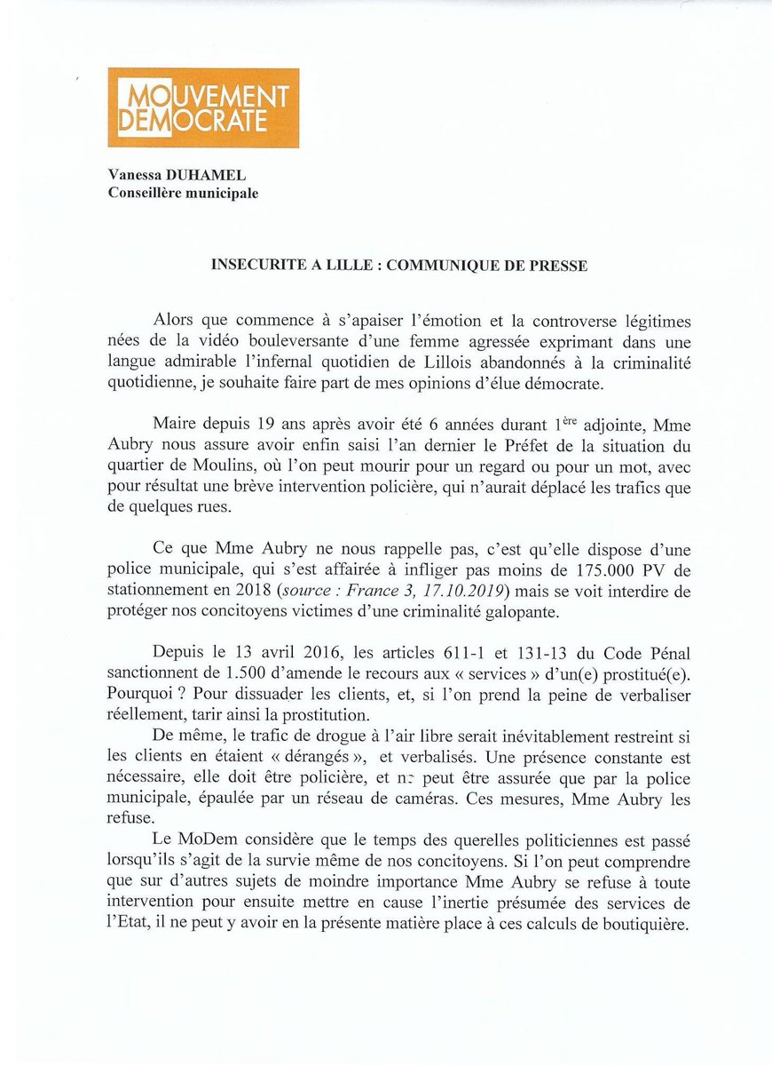 MoDem_Lillois's tweet photo. La réaction de @duhamel_vanessa, conseillère municipale @MoDem, à l’agression dont #CécileThircuir a été victime. https://t.co/j91izTosBf