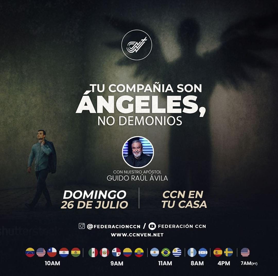CCN_VEN's tweet photo. Este domingo 26 de julio a las 10:00 am (Hora de Venezuela 🇻🇪) nuestro @apraulavila compartirá el tema:"Tu compañía son ángeles, no demonios".
.
Descarga y recibe tu servicio en casa junto a todo CCN global.
.
.
#CCNotroEstilo
#CCNenElPoderDel1
#LaIglesiaSoyYo
#CCNenTuCasa https://t.co/WzOipsJLeo