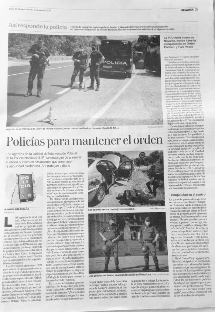 SUPnavarra's tweet photo. 🚔 @policianacional #VIUIP en reportaje en @diariodenavarra_oficial
Gran Unidad, gran labor la que realiza!👮💪🏼👏🏻👏🏻👏🏻👏🏻
#UIP #policia #PoliciaNacional🔝 #Police https://t.co/SYfK6owPeD