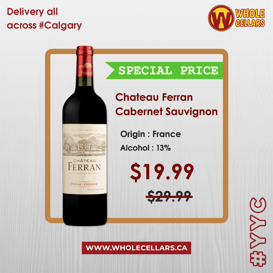 Wholecellars's tweet photo. Chateau Ferran Cabernet Sauvignon is a deep, full-bodied and bold flavored drink with strong hits of spice like cinnamon, clove, and toasty oak. WC's offer price is now at $19.99

https://t.co/FgS3pWIK5O

#wine #winelover #vino #winetime  #yyc #yycnow #Calgary #yyclocal https://t.co/qfdPoGnFvE