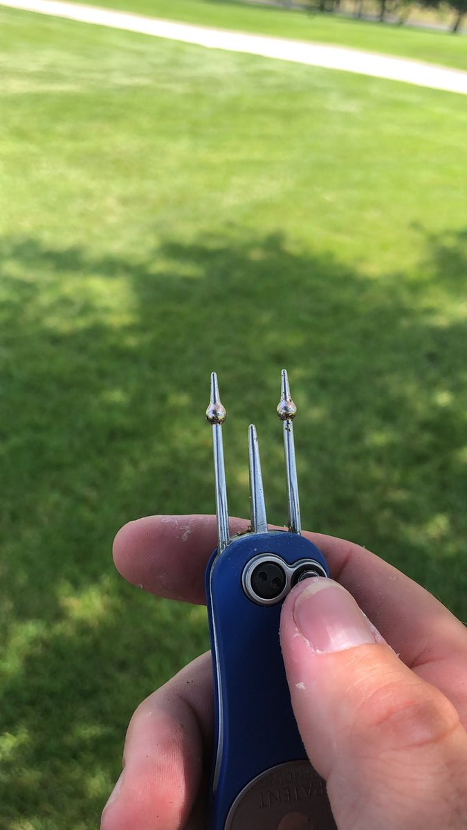 kkimmes's tweet photo. Happiness is a ball repair tool in hand! #anotherbirdie #throwingdarts @SamMarksGC https://t.co/vsMUn3IkEc