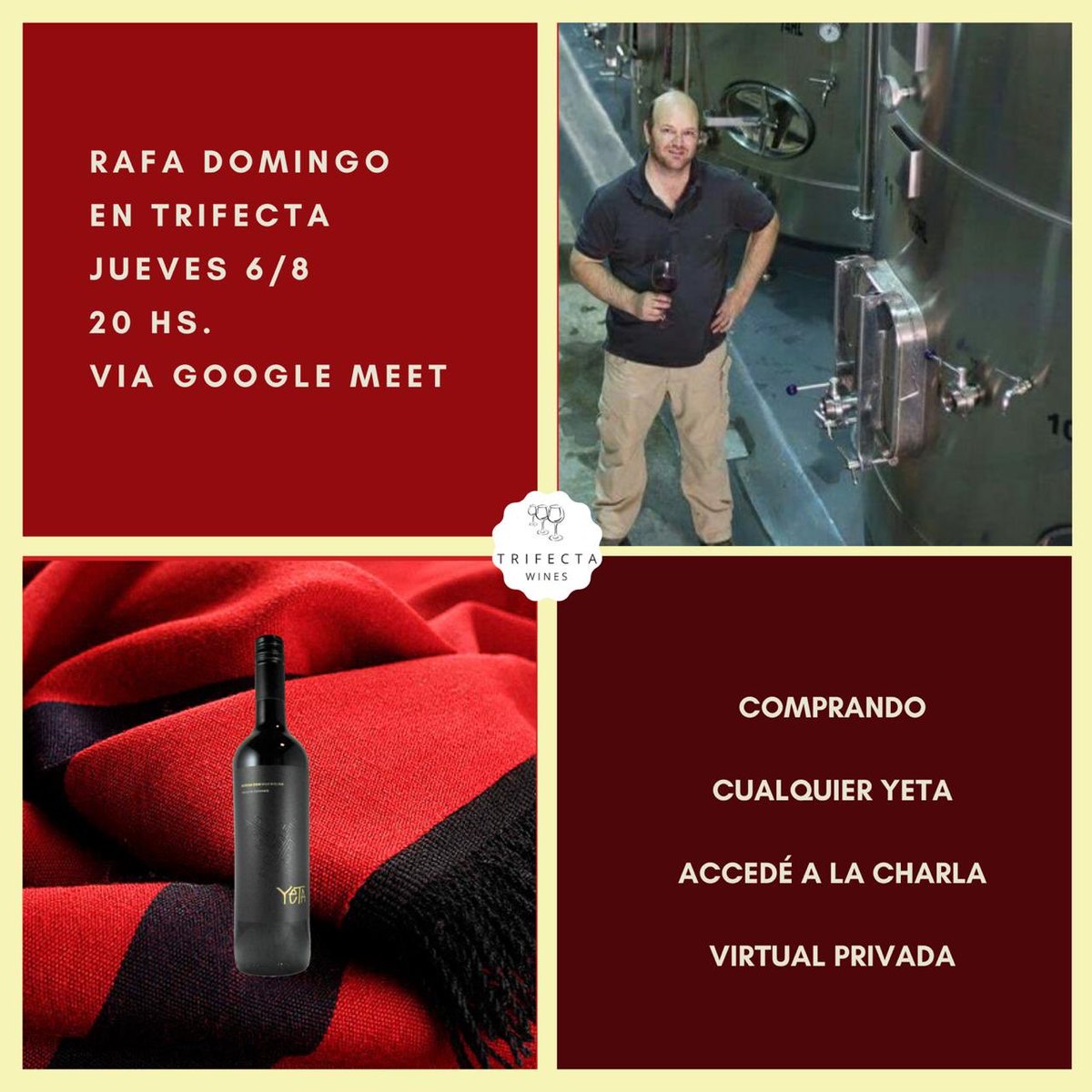 TrifectaWines's tweet photo. Se viene, se viene, se viene!!!⁣⁣⁣
Una charla que no te podes perder con @rdcafayate  que nos va a contar más sobre Yeta un vino de poca producción, que concentra todo el sabor de Salta!!⁣⁣⁣
⁣⁣⁣
Mirá que vuelan!!!!!!⁣⁣⁣ https://t.co/1EmAyo362N