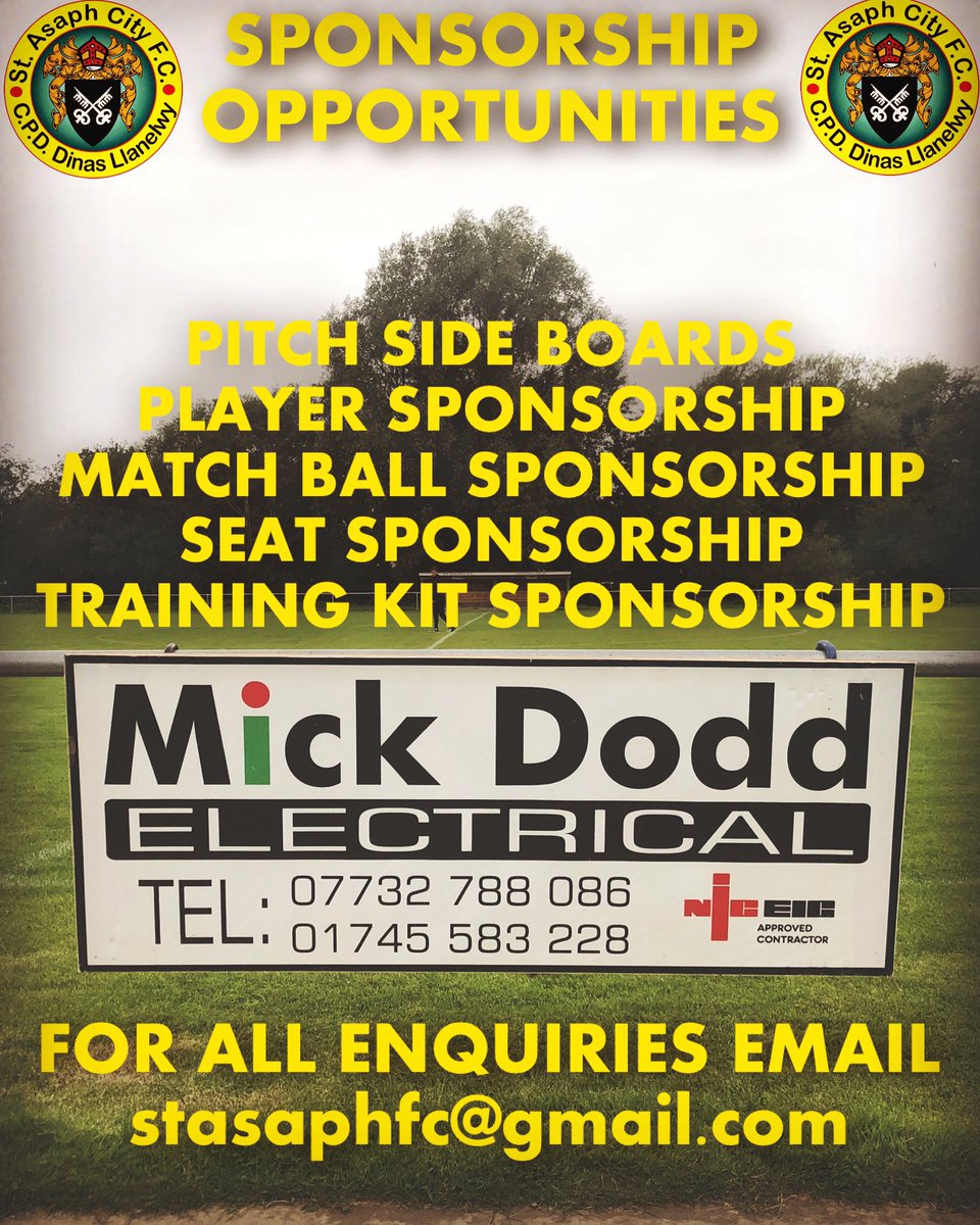 StAsaphFC's tweet image. As we gear up towards the start of the new season we have multiple sponsorship opportunities that can help promote your business and support our club.
For all enquiries please email stasaphfc@gmail.com
#supportyourlocalfootballteam