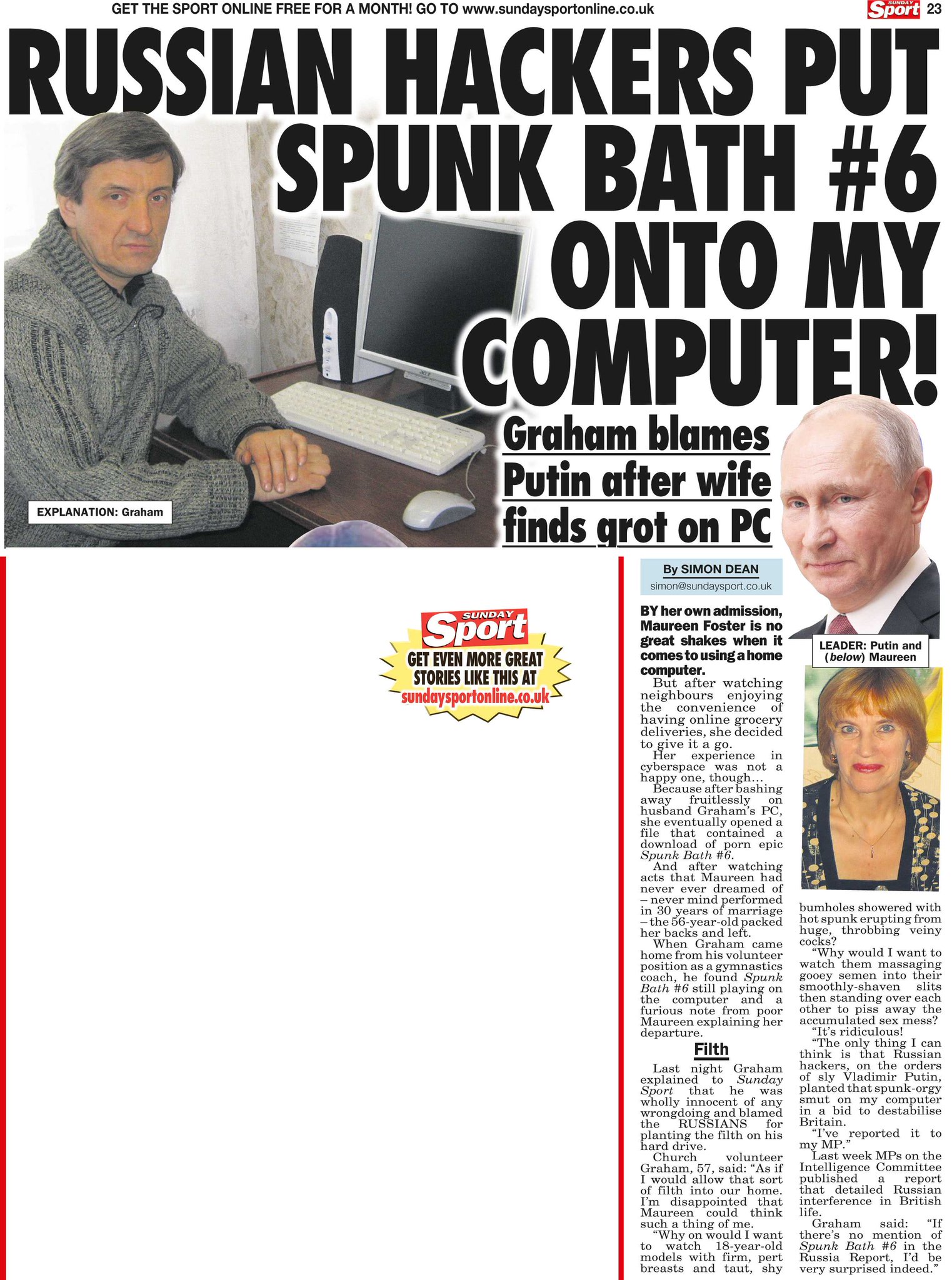 توییتر/ Sunday Sport در توییتر «Russian hackers put Spunk Bath #6 on my PC! Only in Sunday Sport on Sunday picture